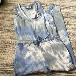 Blue Tie-Dye Sleeveless Jumpsuit